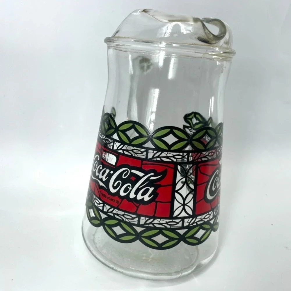 Vintage 1970 Coca-Cola Tiffany Style Stained Glass Pitcher Ice Guard holds 72 oz